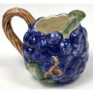 VTG FITZ and FLOYD Hand Painted 3.5" Purple Grape Ceramic CREAMER Pitcher EUC